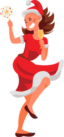 Glückliche Frau tanzt und feiert Weihnachtsfeier  Illustration