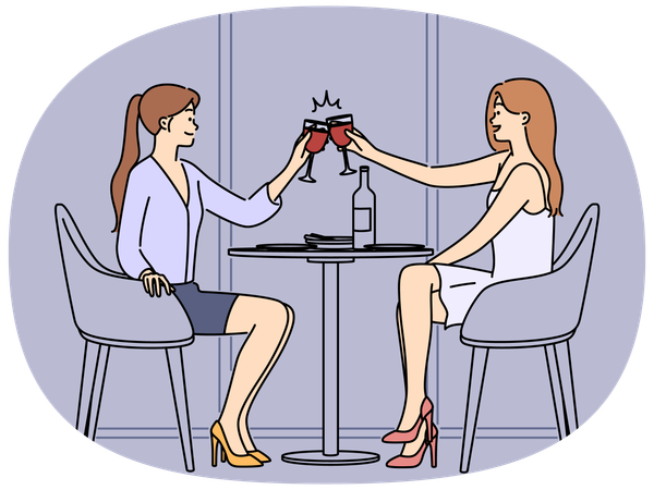 Glückliche Frauen jubeln mit Wein zu  Illustration