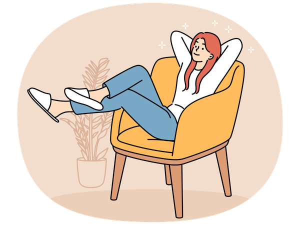 Glückliche junge Frau entspannen im Stuhl  Illustration