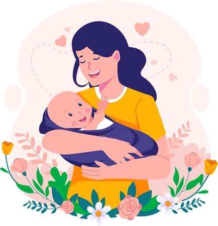 Glückliche junge Mutter mit ihrem kleinen süßen Baby  Illustration
