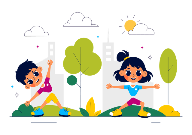 Glückliche Kinder beim Sport  Illustration
