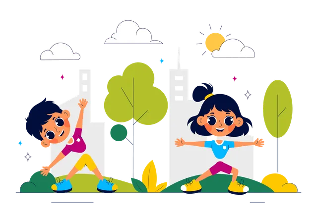 Glückliche Kinder beim Sport  Illustration