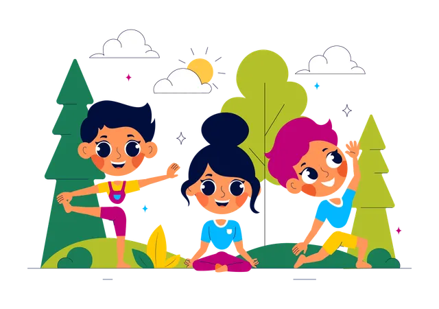 Glückliche Kinder trainieren im Park  Illustration