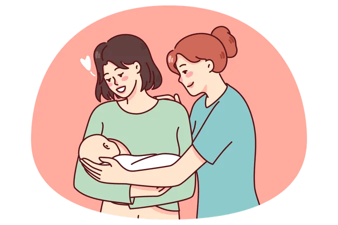 Glückliche Mutter hält neugeborenes Baby im Arm  Illustration