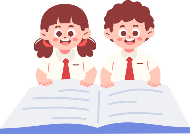 Glückliche Studenten lesen ein Buch  Illustration