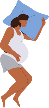 Glückliche schwangere Frau schläft auf Kissen, träumt von zukünftigen Geburten und ruht sich nachts aus  Illustration