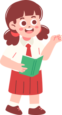 Glückliches Mädchen Student erklären etwas, während sie Buch halten  Illustration