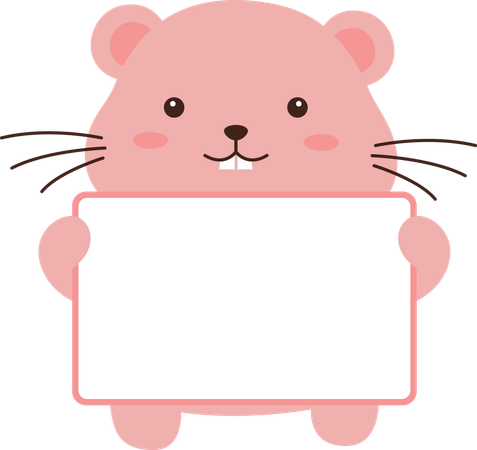 Glücklich Niedlichen Hamster Maus Mäuse Tier Cartoon Charakter Halten Leere Weiße Tafel  Illustration