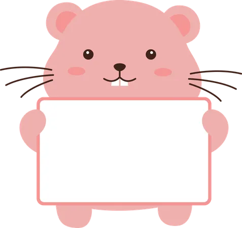 Glücklich Niedlichen Hamster Maus Mäuse Tier Cartoon Charakter Halten Leere Weiße Tafel  Illustration