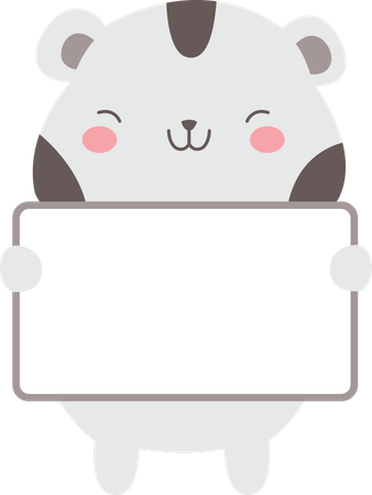Glücklich Niedlichen Hamster Maus Mäuse Tier Cartoon Charakter Halten Leere Weiße Tafel  Illustration
