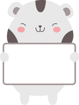 Glücklich Niedlichen Hamster Maus Mäuse Tier Cartoon Charakter Halten Leere Weiße Tafel  Illustration