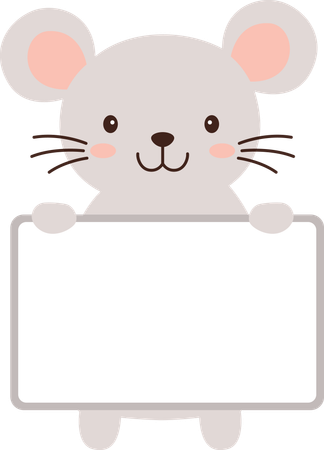 Glücklich Niedliche Maus Mäuse Tier Cartoon Figur Mit Leerem Whiteboard  Illustration