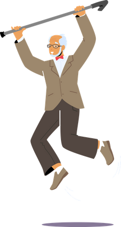 Glücklicher alter Mann springt in die Luft  Illustration