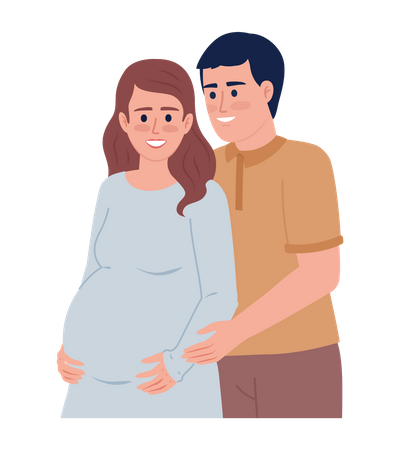 Glücklicher Ehemann umarmt schwangere Frau Bauch  Illustration
