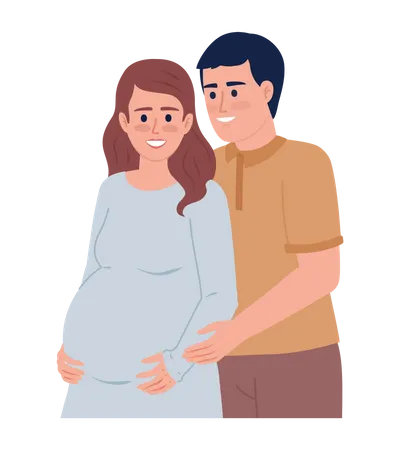 Glücklicher Ehemann umarmt schwangere Frau Bauch  Illustration