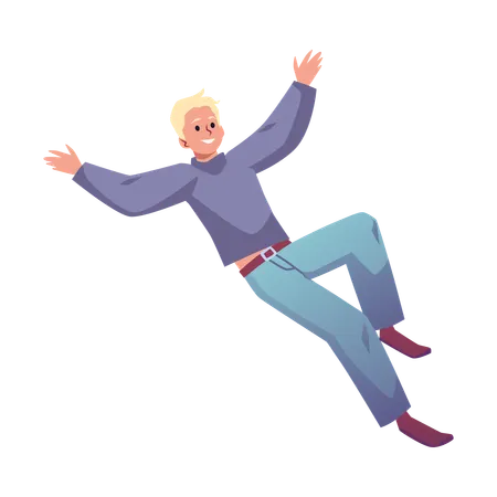 Fröhlicher, energischer Mann fliegt  Illustration