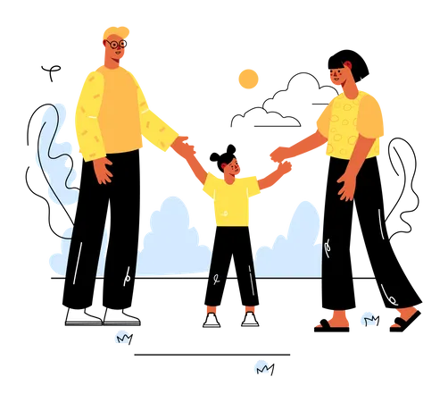 Fröhlicher Familienspaziergang durch den Stadtpark  Illustration