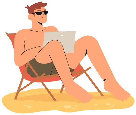 Glücklicher Freelancer, der im Urlaub arbeitet  Illustration