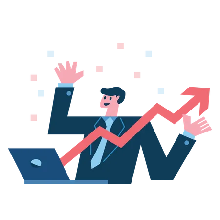 Glücklich Geschäftsmann mit Wachstumsdiagramm  Illustration