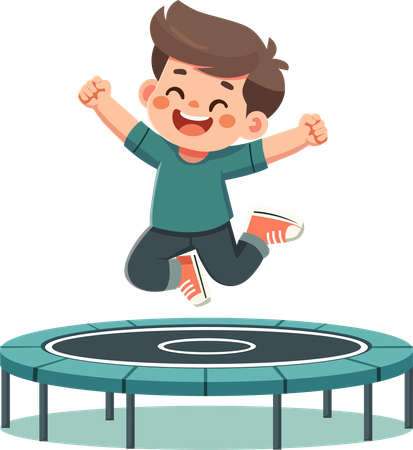 Glücklicher Junge springt hoch auf dem Trampolin mit seinen Armen in die Luft erhoben  Illustration