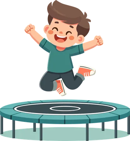 Glücklicher Junge springt hoch auf dem Trampolin mit seinen Armen in die Luft erhoben  Illustration