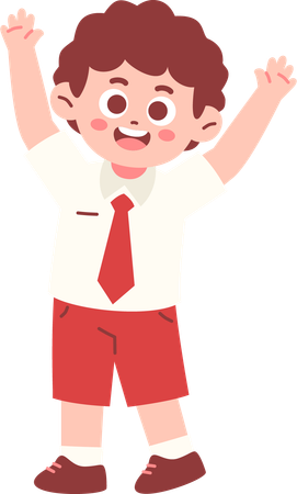 Glücklicher Junge Student hebt beide Hände  Illustration