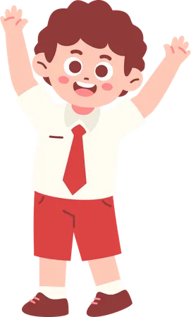 Glücklicher Junge Student hebt beide Hände  Illustration