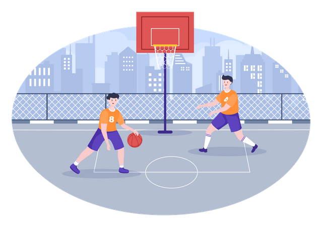 Glücklicher junger Mann spielt Basketball  Illustration