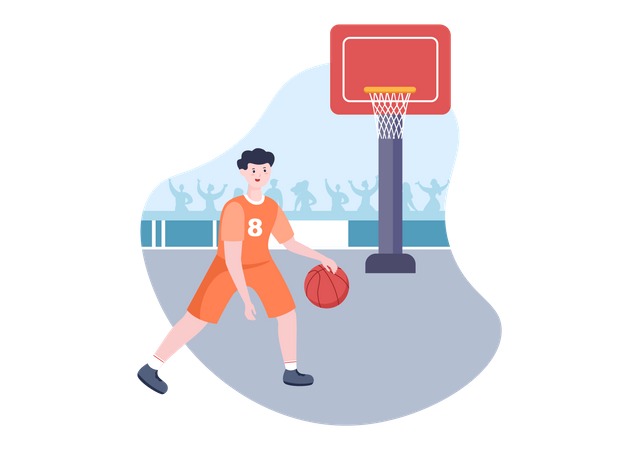 Glücklicher junger Mann spielt Basketball  Illustration