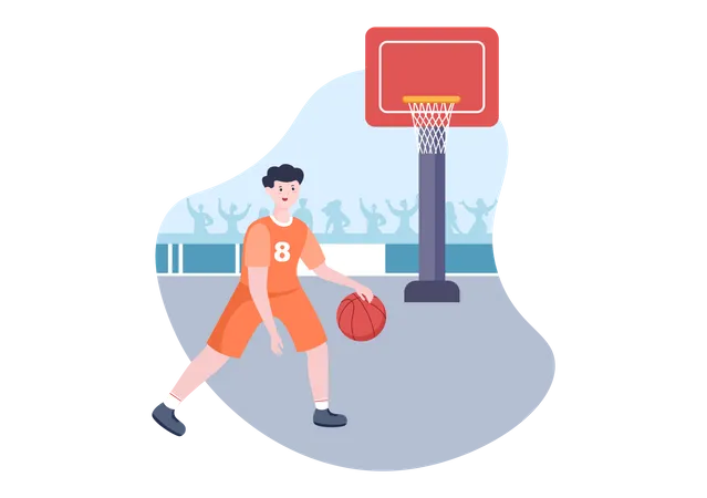 Glücklicher junger Mann spielt Basketball  Illustration