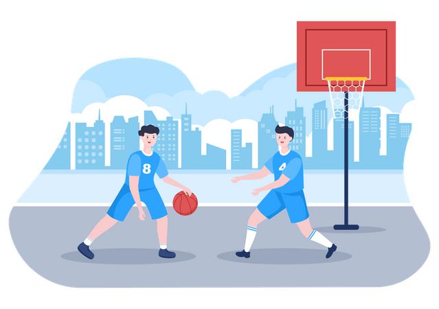 Glücklicher junger Mann spielt Basketball  Illustration