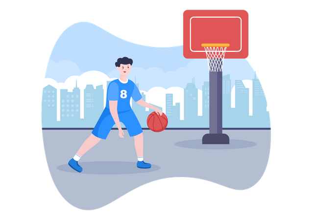 Glücklicher junger Mann spielt Basketball  Illustration