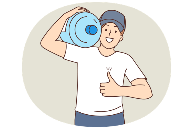 Glücklicher Mann empfiehlt Flaschenwasserservice  Illustration