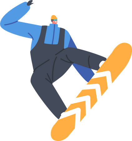 Glücklicher Mann reitet Snowboard  Illustration
