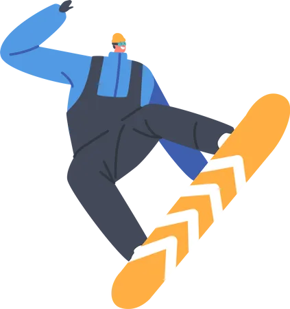 Glücklicher Mann reitet Snowboard  Illustration