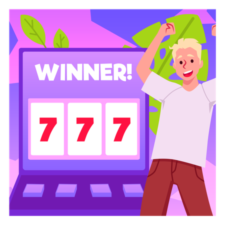 Glücklicher Mann gewinnt mit einer Siebener-Spin-Kombination  Illustration
