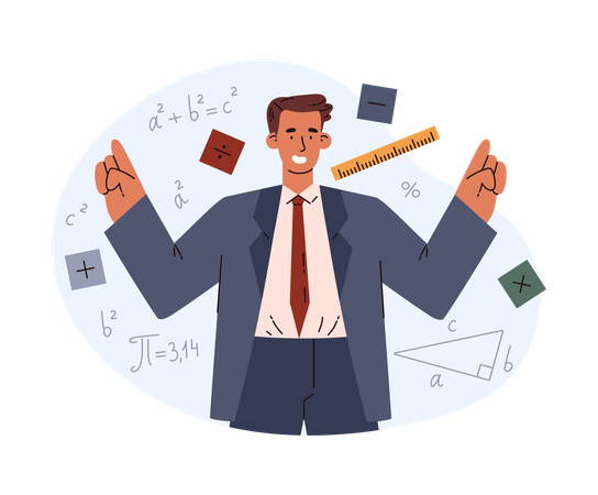 Glücklicher Mann Mathematiker  Illustration