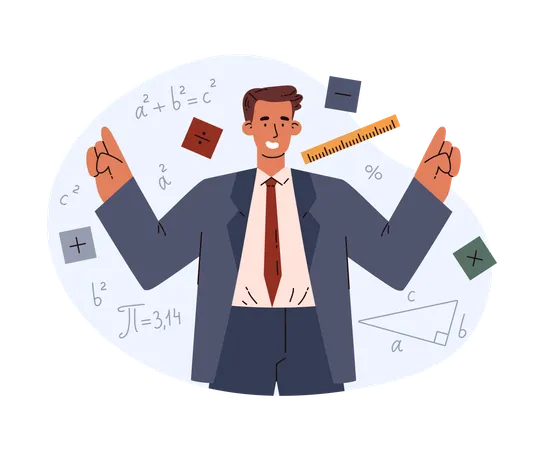 Glücklicher Mann Mathematiker  Illustration
