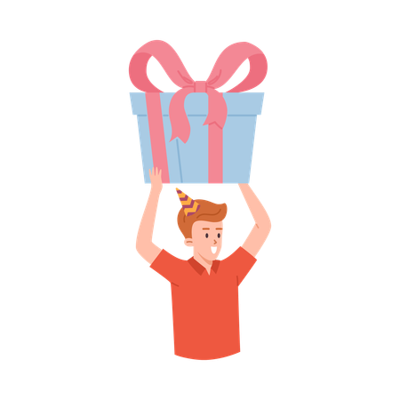 Glücklicher Mann mit Geschenkbox  Illustration