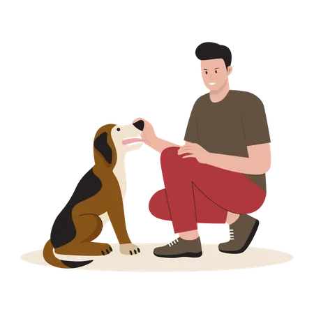 Glücklicher Mann mit Hund  Illustration