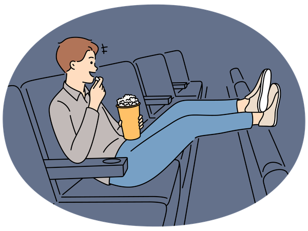 Glücklicher Mann mit Popcorn Film ansehen  Illustration