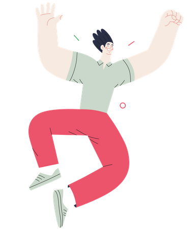 Glücklicher Mann springt in die Luft  Illustration