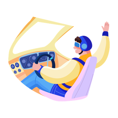 Glücklicher Pilot am Steuer eines Flugzeugs  Illustration