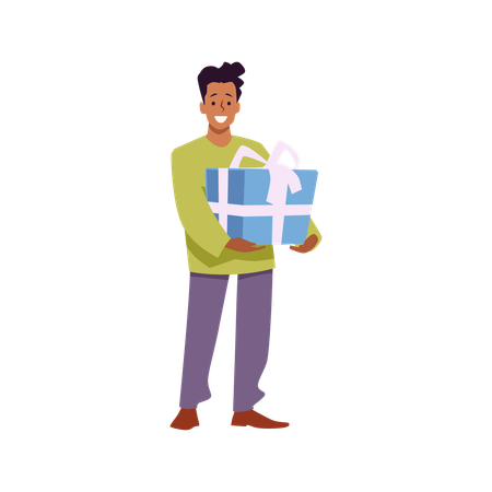 Glücklicher schwarzer Mann mit Geschenkbox  Illustration