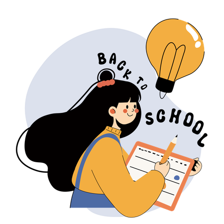 Glücklicher Student mit einem Bleistift und einem Notizbuch  Illustration