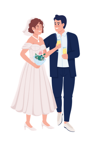 Glückliches Brautpaar trinkt Sekt  Illustration