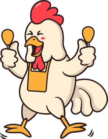 Glückliches Huhn hält Hähnchenkeule  Illustration