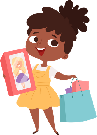 Glückliches kleines Mädchen mit Einkaufstasche  Illustration