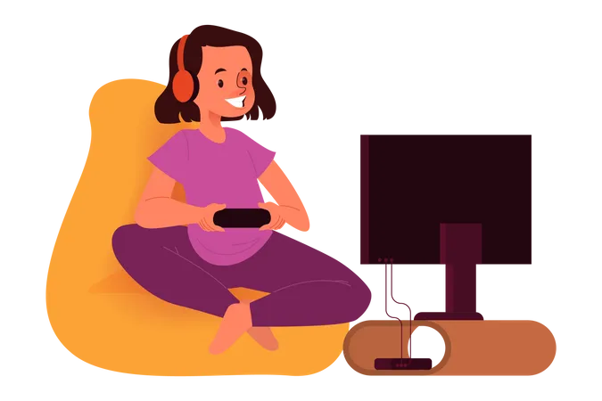 Glückliches Mädchen auf der Couch mit Konsolen-Controller  Illustration
