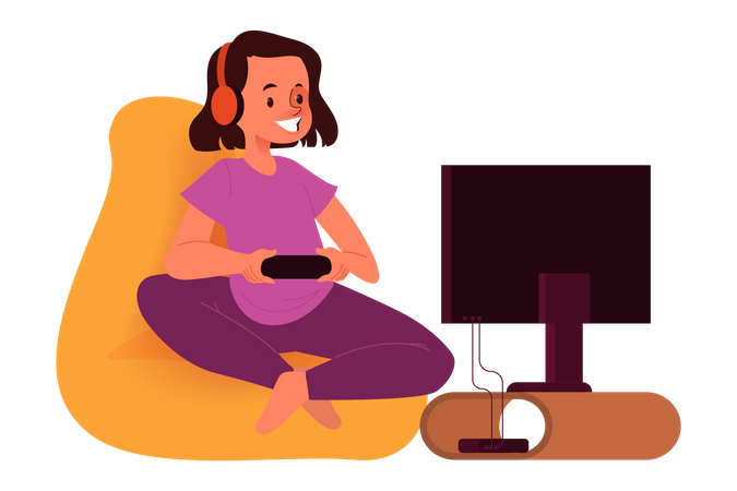 Glückliches Mädchen auf der Couch mit Konsolen-Controller  Illustration